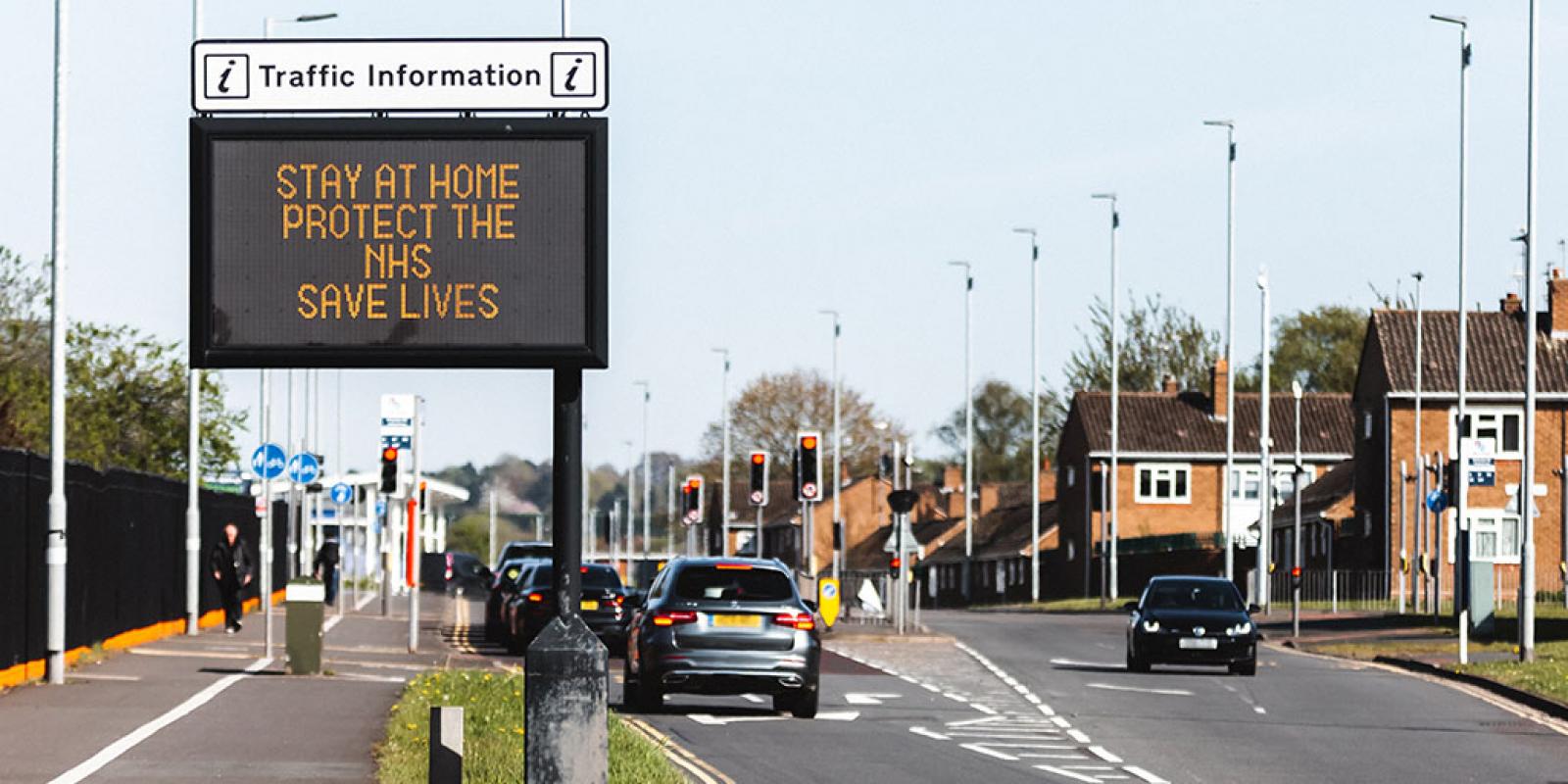 Traffic information sign stay at home