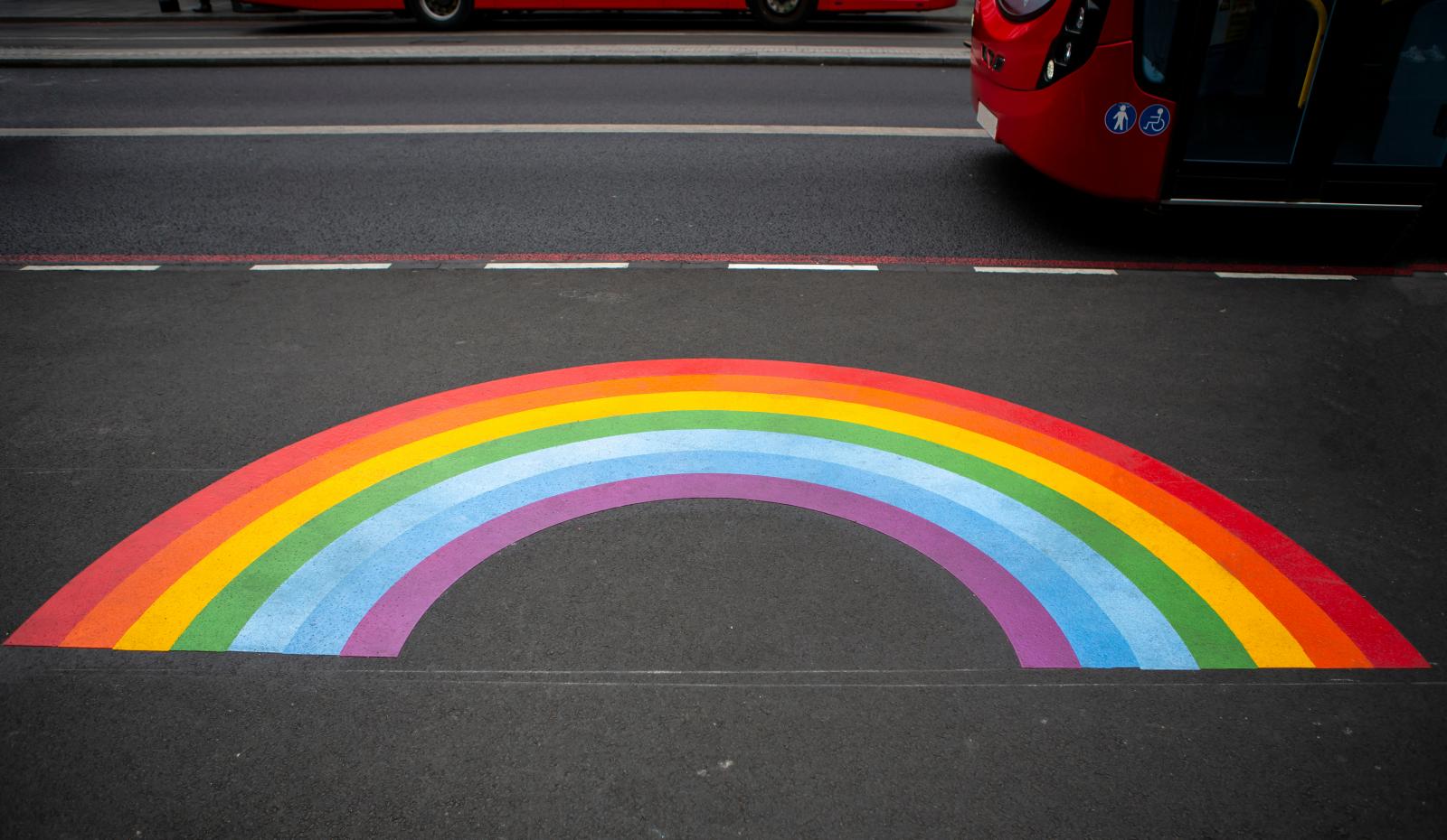 Rainbow painted on a road