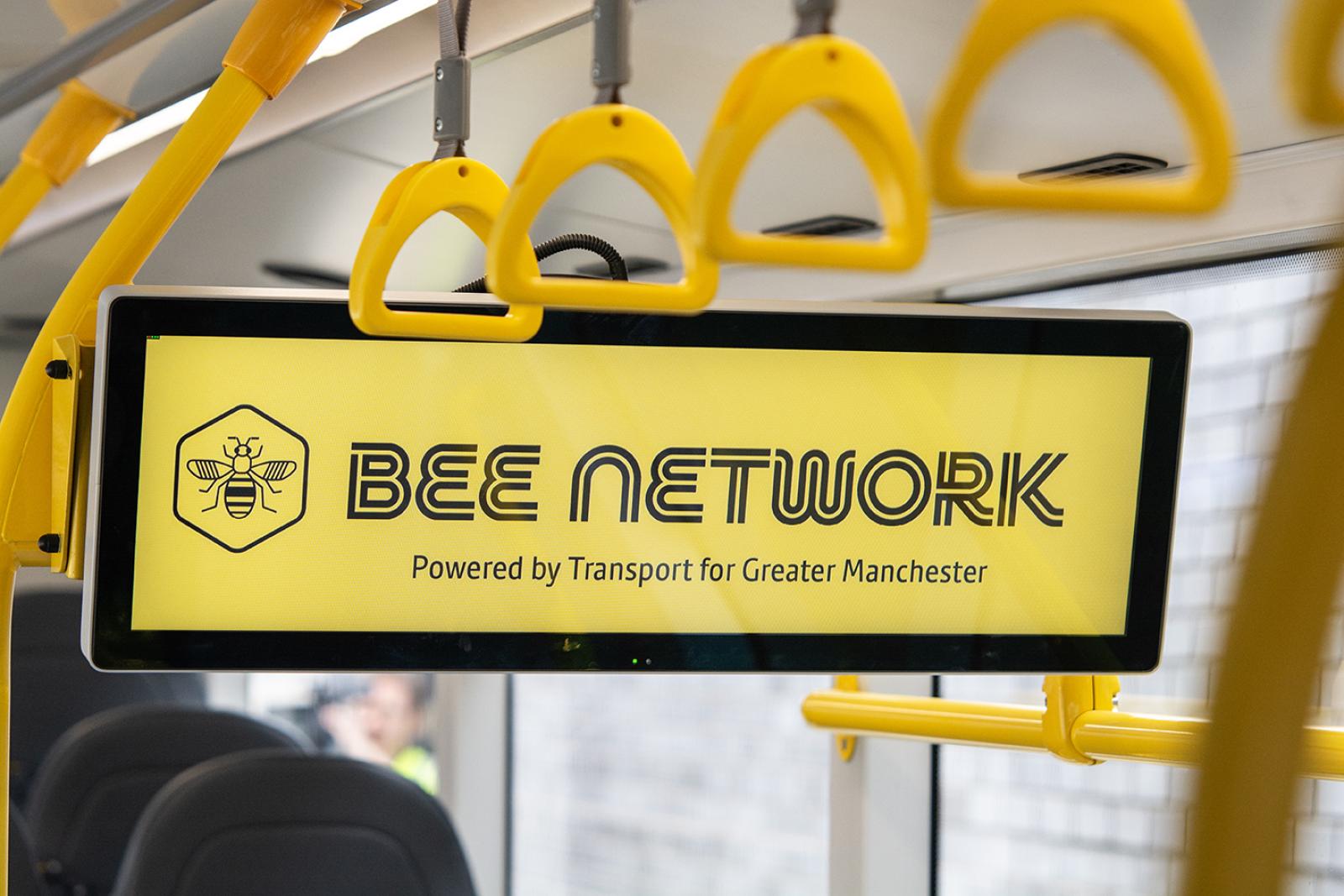 A Bee Network display on a bus