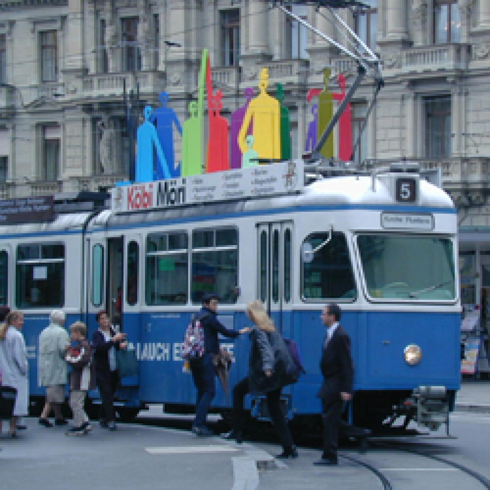 A tram in Zurich, Switzerland A tram in Zurich, Switzerland