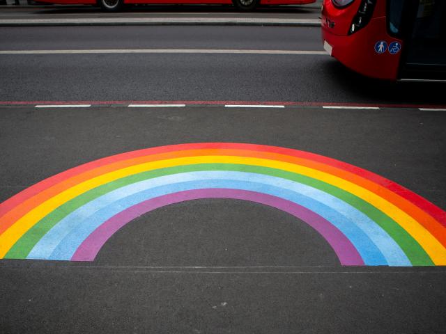 Rainbow painted on a road