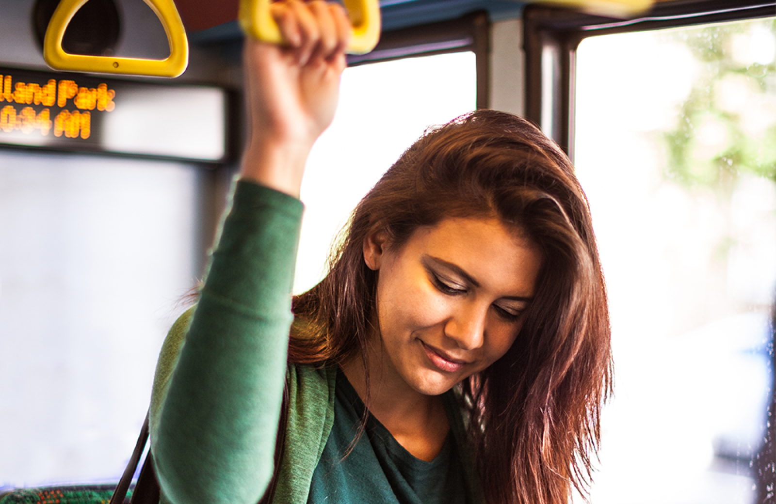 A woman on a bus