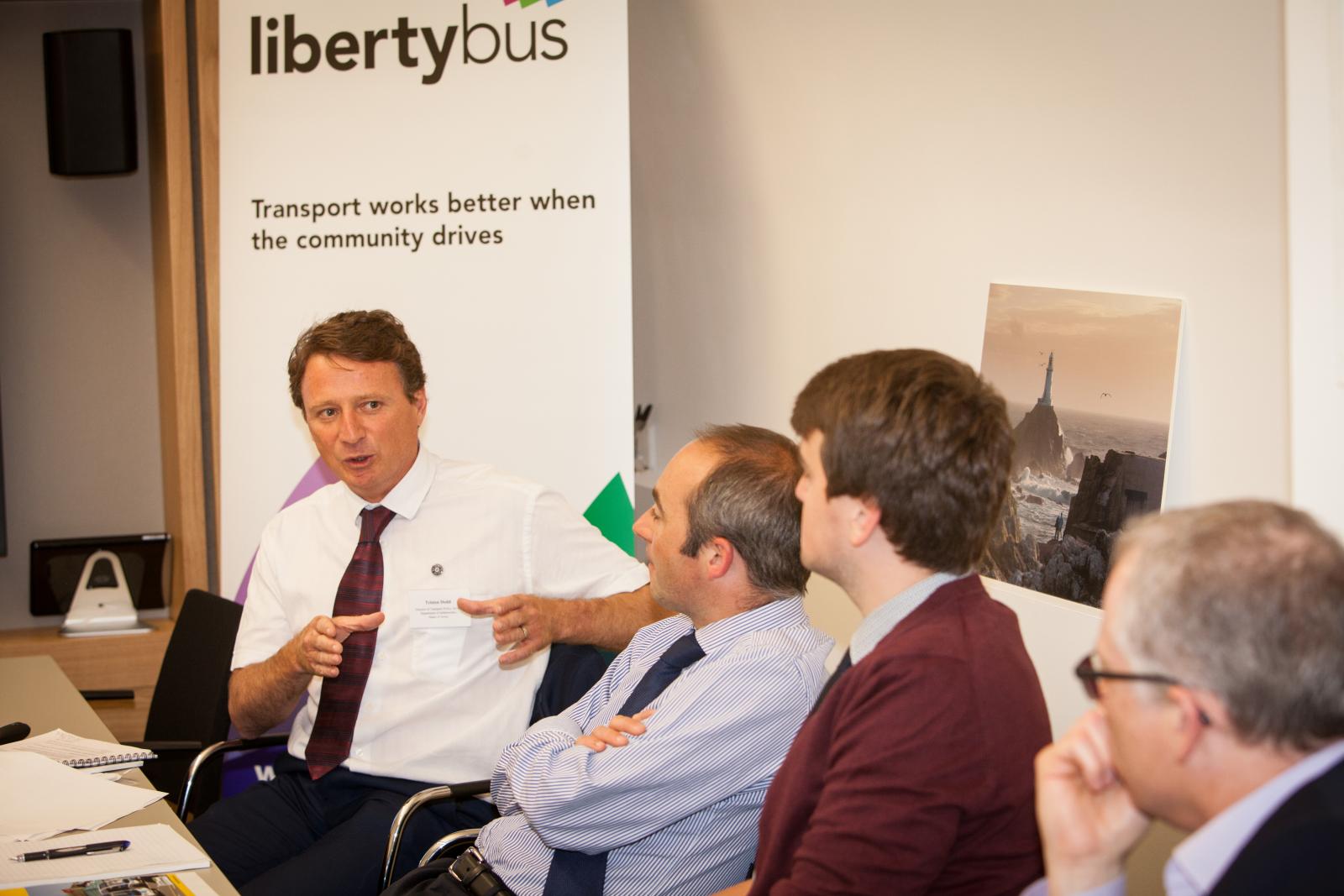 Tristen Dodd, Director of Transport Policy, States of Jersey (left) makes a point at the UTG bus franchising masterclass