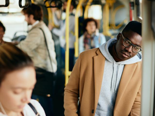 A man on a bus