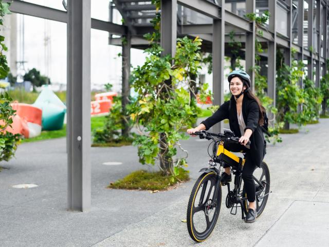 Woman riding e-bike